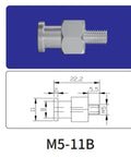 M5-11B series connector with hex nut and thread, used in pneumatic applications for securely attaching components.