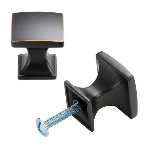 Ten Pack Small Oil Rubbed Bronze Cabinet Knobs Square Single Hole Pulls For Cabinets Drawers Dresser Cupboard Bedroom Closet Bathroom Easy Install 25mm 0.98 Inch Knob Size Kit With Mounting Hardware