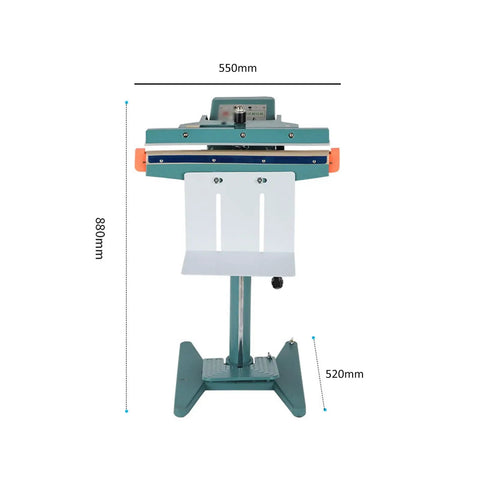 Commercial Foot Pedal Impulse Sealer Makes Your Shop Run Smooth. Adjustable Temp Heat Sealing Machine dimensions 550mm x 880mm.