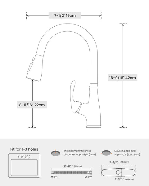 Oil Rubbed Bronze Kitchen Faucet With Pull Down Sprayer Single Handle High Arc Pull Out Spray Head technical diagram