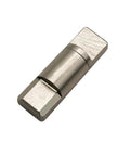 Real Deal Heavy Duty Rotary Hinge Shaft With Damping Joint Connector For Infinite Position Adjustment and Zero Sweat Custom Panel Fitting For Shop Fabrication and Instrument Housing Upgrades close-up view of silver metal shaft