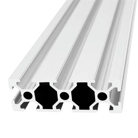 Close-up of 2060 Aluminum Profile Extrusion Rail Set for 3D Printers Anodized Linear Guide EU Standard in white finish
