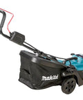 Smooth Operator 18V Li Ion Cordless Lawn Mower With 330mm Two Tooth Mulching Head Three In One Grass Clipping Catcher, side view.