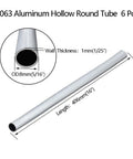 Sixteen Inch Aluminum Round Tube With Five Sixteenth Inch Outer Diameter And One Millimeter Wall Thickness Hollow Seamless Tubing Made From 6063 Aluminum Six Piece Set For Lightweight Crafting And Welding And DIY Projects view showing product dimensions.