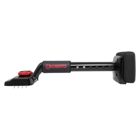 Economy Adjustable Knee Kicker for carpet installation, side view, with heavy-duty aluminum castings, black finish, padded grip