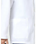 Pro Grade White Lab Coat For Men With 4 Pockets Notched Lapel And Three Button Front Closure 31 Inch Long Medical Coat