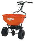 60 Lb Heavy Duty Spreader Workhorse For Lawn And Garden Use With Durable Black Finish RB60 with orange hopper on sturdy wheels