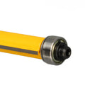 Close-up of a Premium 4 Piece Flush Trim Router Bit Set With 1/2 Inch Carbide Cutting Edge for smooth woodworking.