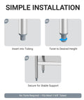 Installation steps for Beefed-Up Adjustable Bullet Feet For 1-5/8 Inch Tubing Heavy-Duty Leg Levelers with plastic construction.