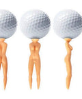 Three flesh-colored plastic golf tees with golf ball tops, 3 inches long, 0.43 inch diameter, for women's practice and lessons.