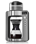 No Fuss Automatic Bean To Cup Espresso Machine With Precision Temp Control And One Touch Brewing For That Straight Up Daily Grind And Smooth Morning Sips In Silver, showing sleek design and coffee brewing.