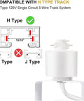 Diagram showing H Type track compatibility for 12 Pack 10W LED Track Lighting Heads With Adjustable Beam For Accent Artwork And Retail Displays
