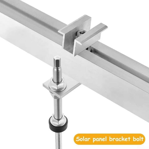 Rock Solid Solar Panel Mounting Fastener Kit With Durable 304 Stainless Steel Wood Screws And Support Plates For No Fuss Roof Installations And Pv Racking Systems Rust Proof Four Piece Kit detailed view of solar panel bracket bolt and stainless steel nut.