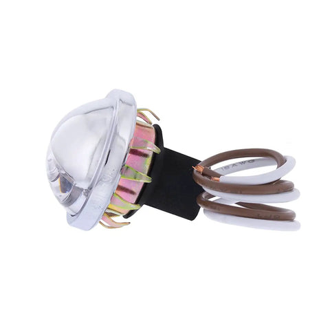 Side view of 4 LED Round License Plate Light with steel housing and wires, focusing on easy push-on install feature