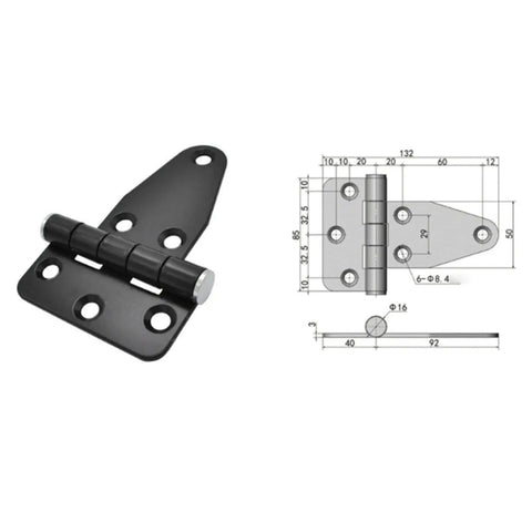 T Shape Gate Hinge Stainless Steel Cabinet Shutter Hinge For Electric Generators Black Finish With 6 Position Screw Holes