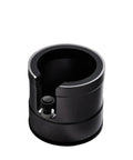 Adjustable Aluminum Alloy Espresso Portafilter Tamping Station Boss Level Holder for precise shot alignment, black finish.
