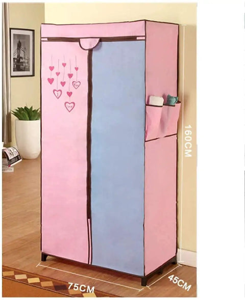 Heavy Duty Foldable Closet Wardrobe Featuring Sturdy Steel Pipe Frame And Portable Clothes Organizer With Long Hanging Rod and colorful design in room.