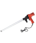 Game Changer Electric Drum Pump With 8000 Rpm Motor Delivering Solid 60 To 80 Lpm Flow For No Sweat Liquid Transfers Of Kerosene Milk Alcohol Or Water Into Standard 200L 220L Drums On Us Plug 110V Setup, featuring a red handle and a long aluminum tube.