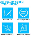 Graphic highlighting best value, brand quality, full assembly, and high-grade parts with icons and text.