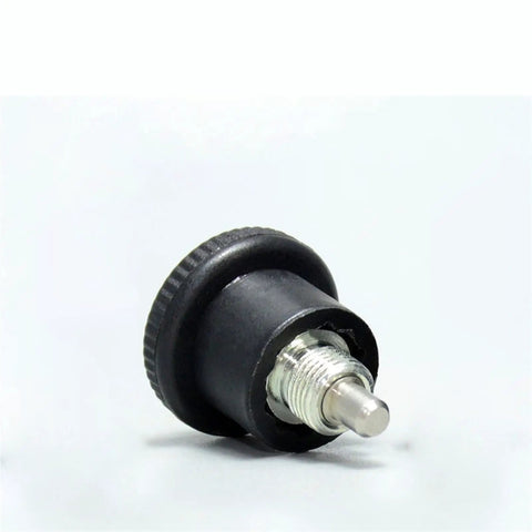 Badass M10 Index Plunger With Spring Actuated Locating Pin And Precision Stainless Steel Dowel Bolt side view with black body.