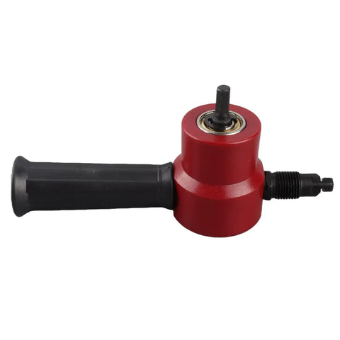 Heavy Duty Sheet Metal Nibbler Cutter Drill Bit Upgrade, red dual-headed adapter with rubber handle for precision cuts.