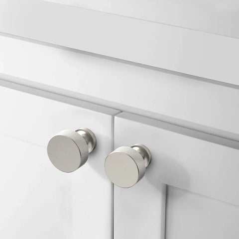 Two 10 Pack Brushed Satin Nickel Cabinet Knobs for Cupboards and Drawers, 1 and One Quarter Inch Diameter Knurled Round Hardware