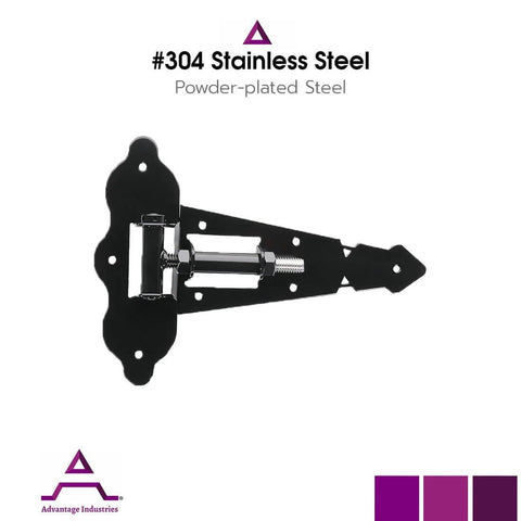 Tough 8 Inch Self Closing Gate Hinge For Wood Fences Industrial Stainless Steel With Horizontal Adjustable Enclosed Spring Black Powder Coat 2 Side Mount Gate Attachment Built Tough Pair By Advantage Industries.