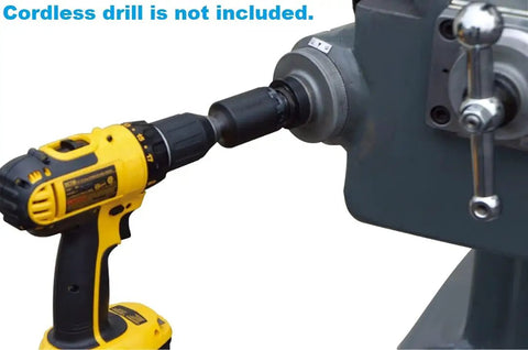 Beefy 1/2 Inch Shank Knee Feed Adapter Converts Power Drill To Heavy Duty Mill Power Feed With Flats For Secure Grip mounted on mill.