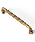 Antique Brass Cabinet Pull Handles Six Pack 5 Inch Vintage Vertical Grooved Textured Grip Featuring Artisanal Vertical Fluting