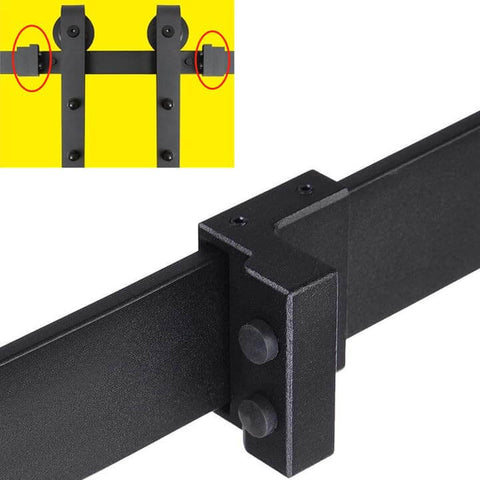 Barn Door Roller Stopper Hardware For Track 41x7mm Flat Rail Limit Stop, Rust-Resistant Carbon Steel, Easy Install, Black Finish