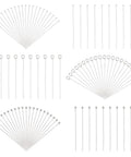 600 Piece 2 Inch Stainless Steel Jewelry Pins Set With Open Eye Pins, Flat Head Pins And Ball Head Pins, 304 Stainless Steel 21 Gauge Craft Pins For DIY Beading, Jewelry Making And Bead Bling, assorted pins laid out