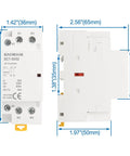 220V AC 2 Pole Contactor With 2 NC Normally Closed Contacts For Fail Safe Control, dimensions for DIN rail mount, front and side view