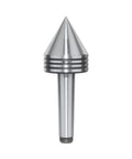 MT2 wood lathe tailstock center with conical steel point, grooved collar and cylindrical shank