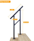 2 step handrail demonstration, measurements 26" and 38-3/16", black iron design for indoor or outdoor porch use, front view