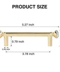 Image of Gold Crystal Drawer Pulls 4 Pack, 5 Inch Cabinet Handles With 3-3/4 Inch Center To Center Mounting, showing dimensions.