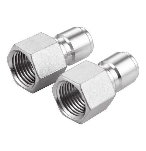 Heavy Duty Stainless Steel Male Quick Disconnect Coupler Half Inch Pipe Thread Homebrewing Beer Line Quick Connect Fitting Two Pack close-up view