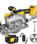 5 Inch 21V Cordless Circular Saw With 4000mAh Battery And Blade, ideal for woodworking and miter cuts, features sharp blade and battery.