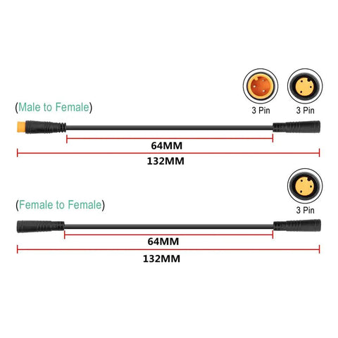 3 Pin Ebike Adapter Cable For Throttle Brake And Gear Sensor Connections 5.2 Inch Extension Cable Female To Male details
