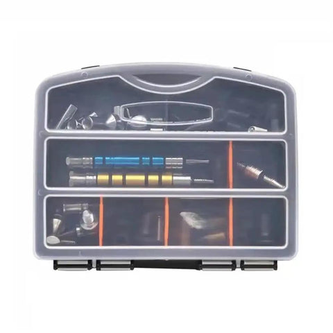 34 Piece Car Dent Repair Tool Kit With Lifter Impact Pen Hammer Set And Unpainted Sheet Metal Tools For Auto Body Dents Built Tough For DIY Gear And Pros Heavy Duty in transparent tool box with compartments.