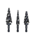 Rock Solid 3-Piece Step Drill Bit Set With 1/4 Inch Hex Shank Speed Drilling Kit For Impact Drivers And High Speed Drills To Carve Precise Holes In Wood, Plastic Boards And More Without Swapping Tools, three bits