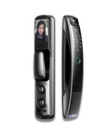 Slick Video Intercom Smart Door Lock With Auto Monitoring Camera Fingerprint Password Antitheft Digital Handle side view showing built-in camera.