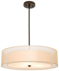 3 Light Drum Pendant Chandelier With Double Fabric Shade, Sleek Matte Black Finish, Dope 20 Inch Ceiling Light Fixture with E26 Bases