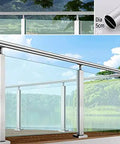 Solid 304 Stainless Steel Railing Post Kit With Round Handrail Guardrail System For Glass Panels Deck Patio Balcony Knockout Rust Resistant Design Zero Hassle Install Built Damn Tough with clear glass panels.