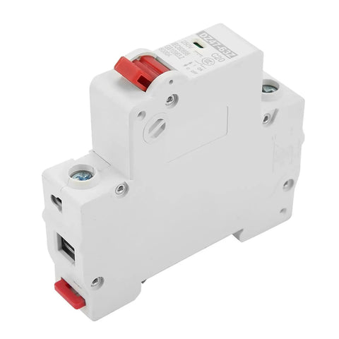 Side view of a 20A DC Miniature Circuit Breaker With Leakage Protection Air Switch Easy Plug And Play Single Pole Unit For DC Systems.