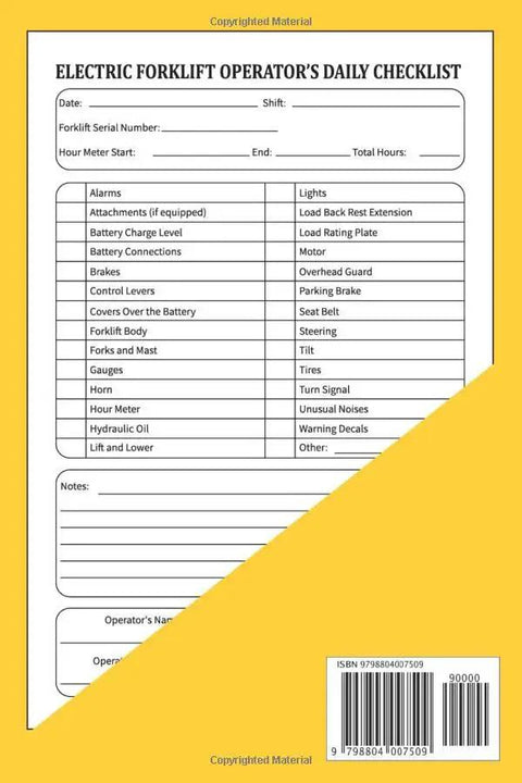 Keep Your Fleet Rolling Smooth With This Built Tough Electric Forklift Daily Inspection Log Book And No Fuss Operator Checklist Tracker Designed For Warehouse Safety Compliance And Routine Maintenance Tracking
