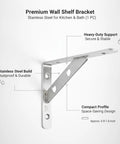 Heavy Duty Stainless Steel Wall Shelf Bracket, L Shape Support For Kitchen, Bathroom, And Garage Storage, Silver Finish, Durable