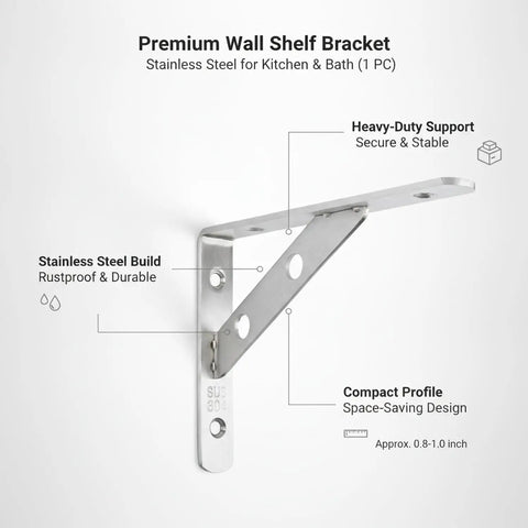 Heavy Duty Stainless Steel Wall Shelf Bracket, L Shape Support For Kitchen, Bathroom, And Garage Storage, Silver Finish, Durable