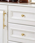 Dope Brass Drawer Handles Set For Kitchen Cabinets And Furniture, Gold Finish, 96 Mm Hole Spacing on white cabinet
