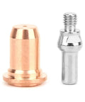 Pro Plasma Torch Consumables Kit Featuring 10 Red Copper Electrodes And 10 Tip Nozzles For Professional Cutter Maintenance showing a copper nozzle and connector.