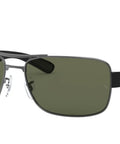 Mens Square Sunglasses With Gunmetal Frame And Polarized Green Lenses Rx Ready 64 mm Case Included Double Bridge Design